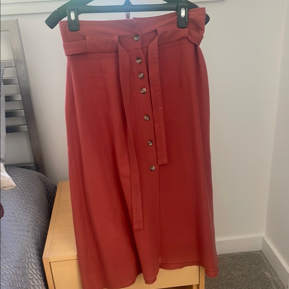 Loup burnt Sienna Midi A-Line Skirt with Tie Front